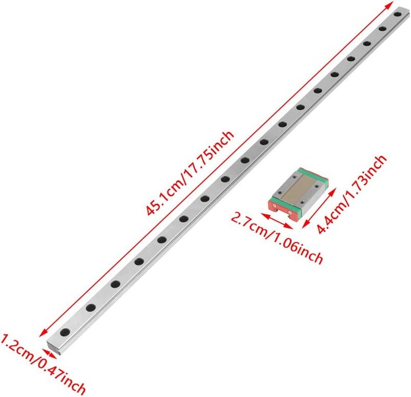 MGN12H Miniature Linear Rail 450mm Length 12mm Width Slide Block - Image 4